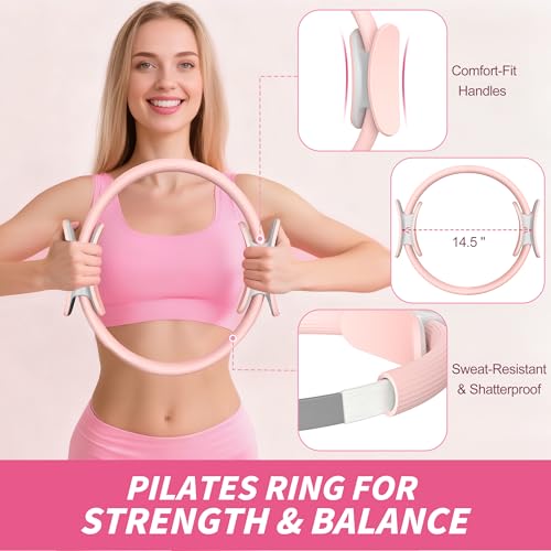 Pilates Kit for Home Workouts - 17-in-1 Set with Pink Ring & Ball