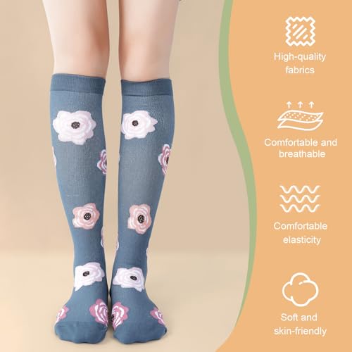 Knee High Compression Socks - 3 Pairs for Men & Women - Flower3