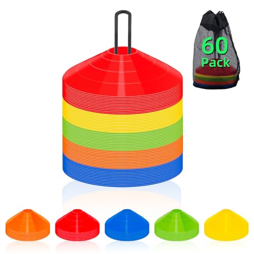 60 Pack Agile Soccer Cones with Portable Bags & Brackets