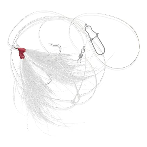 Fluke Flounder Rig with Bucktail Teaser Hook – 5/0 Size, 1 Pack - White