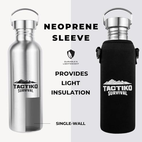 Tactiko 25 oz Black Stainless Steel Wide Mouth Water Bottle - Survival & Camping
