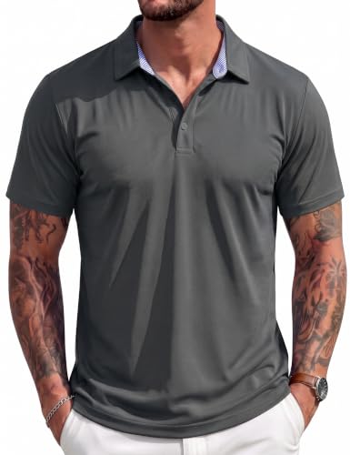 Magcomsen Men’s Polo Shirt Short Sleeve Cotton Pique Classic Fit Golf Large Dark Grey