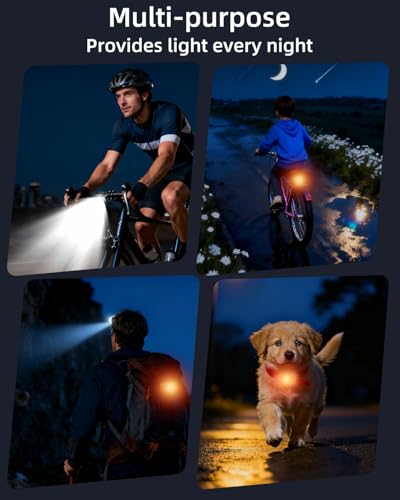 RUTVEING Rechargeable LED Bike Light Kit - 2 Front Headlights & 2 Rear Taillights, Waterproof, 5-7 Mode Cycling Safety Set