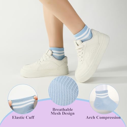 Women's Retro Striped Crew Socks - 8 Pairs Athletic Ankle Socks