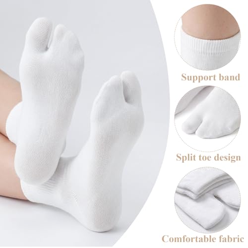 Tabi Split Toe Socks - 3 Pairs Cotton Flip Flop Socks - White
