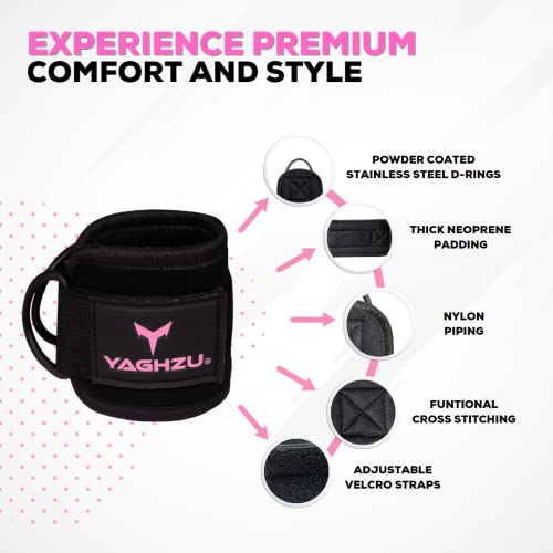 Adjustable Gym Ankle Straps for Cable Machines - Glute Kickbacks - Black/Pink