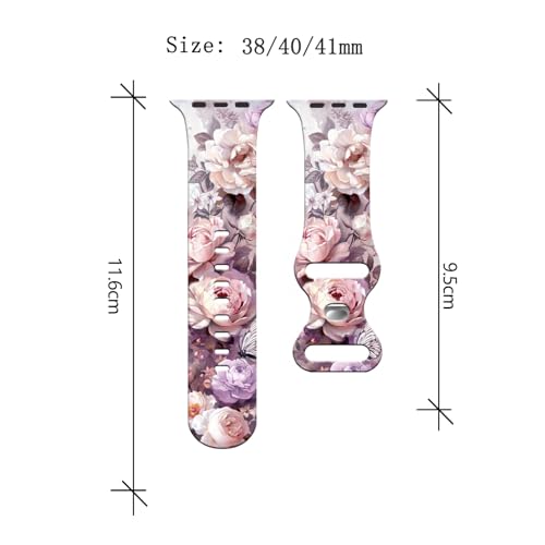 Floral Printed Silicone Sport Watch Band - Purple - 38mm/40mm/41mm