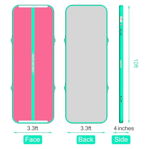 Inflatable Gymnastics Air Mat with Roller - Pink/Mint 10' x 3.3'