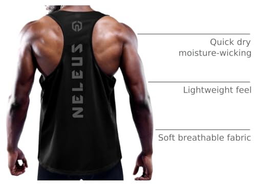 Men's 3 Pack Dry Fit Y-Back Muscle Tank Gym Shirt - Large, Black/Grey/Olive-Green