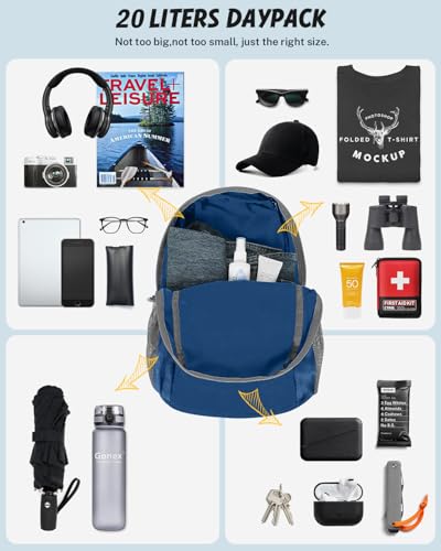 Gonex 20L Packable Daypack Backpack – Dark Blue Lightweight Foldable Travel Bag
