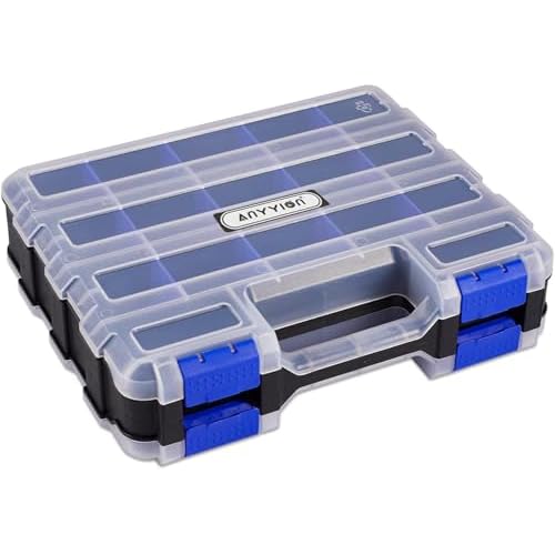 Anyyion Small Parts Organizer, 34-Compartments Double Side parts organizer with Removable Dividers for Hardware, Screws, Bolts, Nails, Beads, Jewelry. (1, Blue)