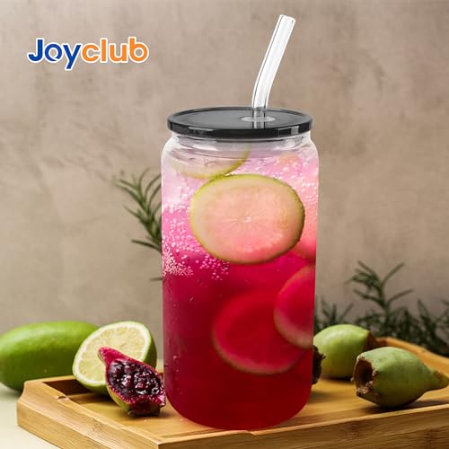 Joyclub Black 4 Pack 16oz Acrylic Lids for Glass Cups with Straw Hole