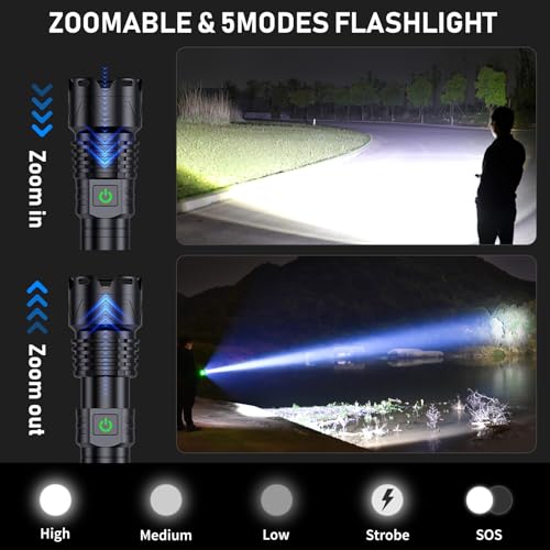 Alifa Flashlights High Lumens Rechargeable, 2Pack Rechargeable Flashlight, 990000lm Super Bright Flashlight, 5Mode Tactical Flashlights High Lumens, LED Flashlight High Powered,IP65Waterproof