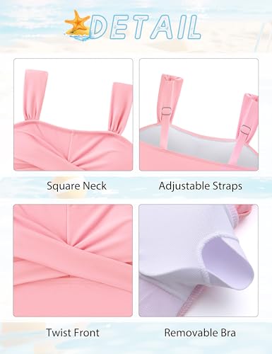 GEMLON Girls Tankini Swimsuit 2 Pieces Bathing Suit Pink 13-14 Years