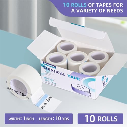 Hypoallergenic Paper Medical Tape - 10 Rolls, 1" x 10 Yards, White