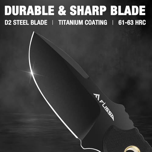 FLISSA 7-inch Full Tang Fixed Blade Survival Knife with Kydex Sheath & Emergency Rope