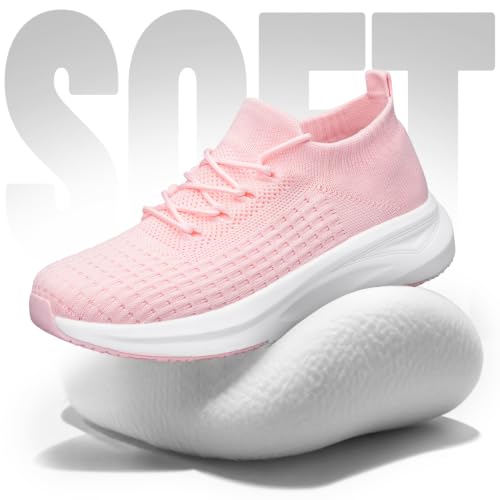 YHOON Women's Pink Slip-On Mesh Casual Sneakers - Size 7, Non-Slip Comfort Shoes