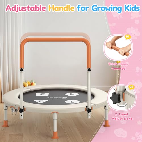 Toddler Trampoline 36" - Foldable Indoor Mini with Adjustable Handle - Beige