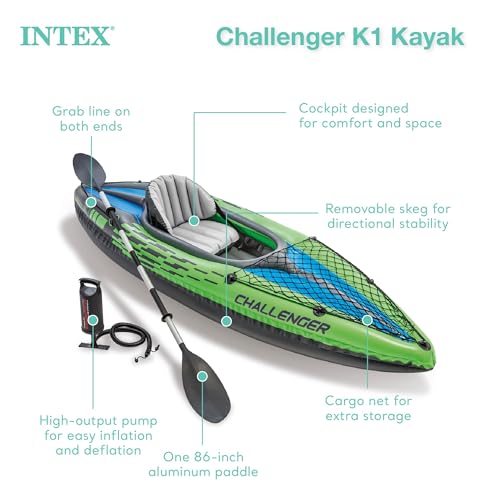 Inflatable Kayak for 1 Person - Includes Paddles & Pump