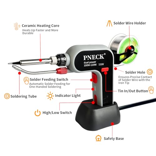 Automatic Soldering Gun Kit, 100W/120W Dual Power Soldering Iron Kit with Ceramic Heater, 5 Tips, Pump, flux, Tweezers for Electronics Welding Repair DIY