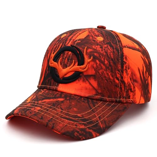 JUSOCC Deer Hunting Camouflage Hat - Medium Orange Camo, Adjustable Baseball Cap