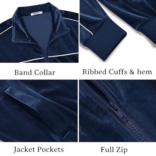 COOFANDY Men's Velour Tracksuit Set - Navy Large Zip Up Sweat Outfit