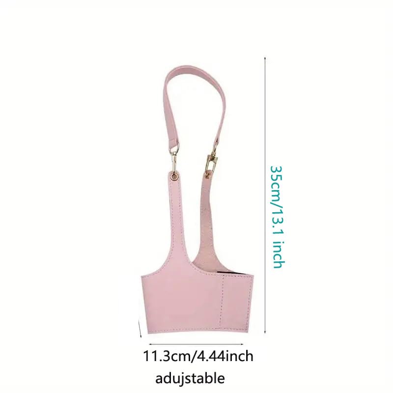 Water Bottle Sleeve - Pink PU Leather Holder for Cups