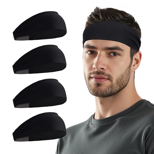 Sukeen Black 4-Pack Cooling Headbands for Men - Moisture-Wicking & Non-Slip Sports Headbands
