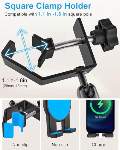 Golf Cart Tablet Holder with Square Clamp for Front Roof Strut | Anti-Vibration Phone Mount