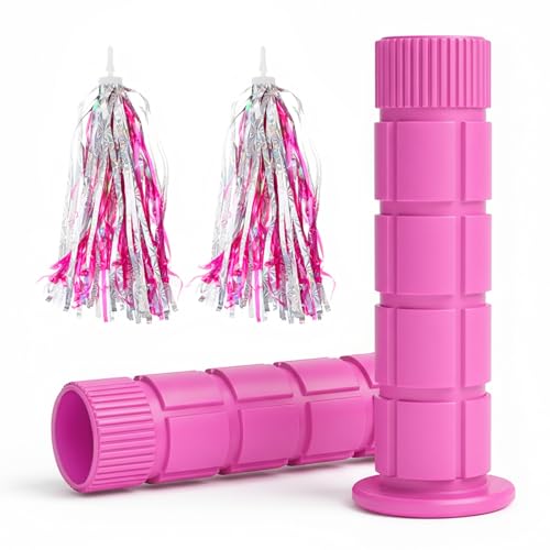 Soft TPR Bike Handlebar Grips with Streamers - Pink