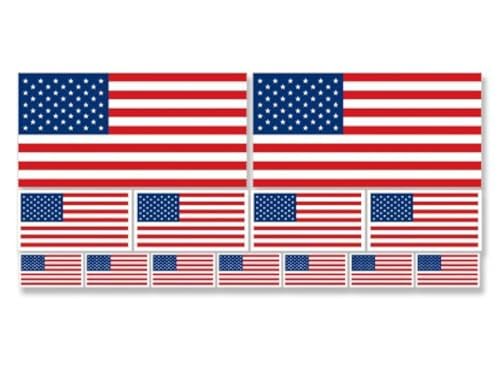 USA Flag Stickers - Weather-Proof Vinyl Decals, 13 Pack