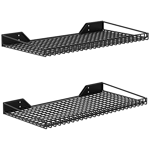 WALMANN 2 Pack Garage Wall Shelf, 23.5" x 12" Wall Mounted Storage Shelves for Garage, Closet, Laundry Room, Heavy Duty Wall Shelving, Holds Up to 65 lbs(Black)