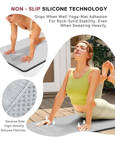 Non-Slip Yoga Mat Towel with Grip Dots - 72" x 24" - Grey