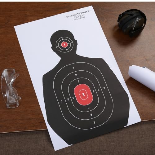 Large Silhouette Shooting Targets 14x22 Inch - 50 Pack with Red Bullseye