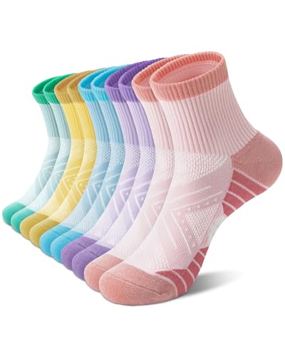 Women's Compression Ankle Crew Socks - Breathable Cushioned Socks, 6-9, Blue Purple Pink Yellow Green