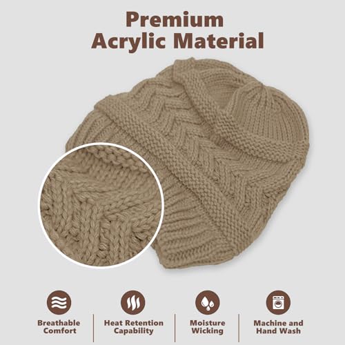 Winter Ponytail Beanie for Women - Soft Stretch Cable Knit Hat