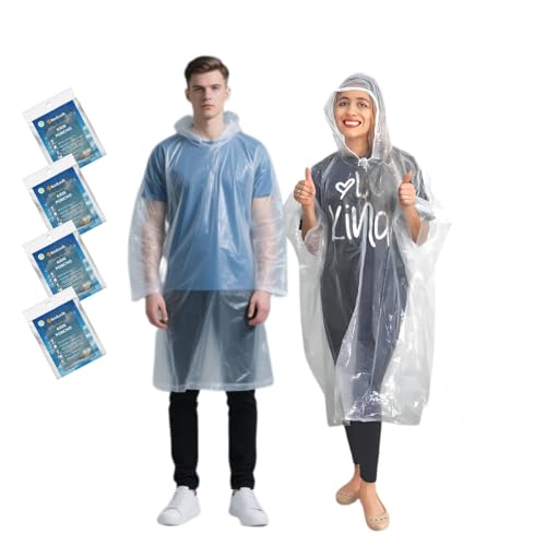 Emergency Disposable Rain Ponchos Family Pack - Clear Adult 4 Packs