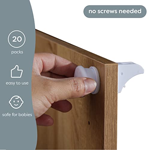 MATANA 20 Pack Magnetic Cabinet Locks Baby Proofing (20 Locks + 4 Keys) Adhesive Easy Installation, No Drilling Child Proof Cabinet Locks Magnetic Drawer Locks