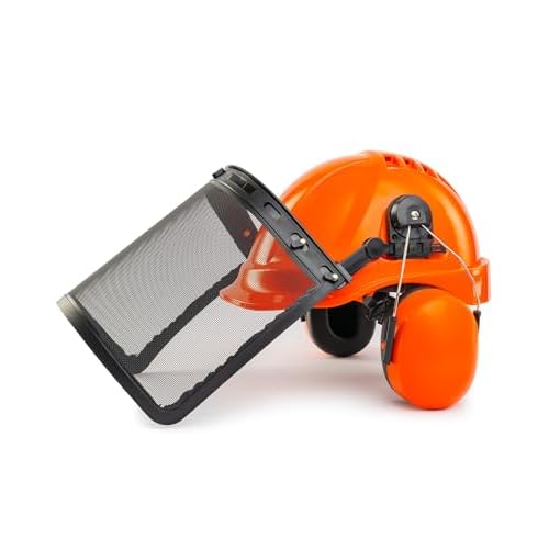 LANON Industrial Forestry Safety Helmet Protection System, ANSI Approved Chainsaw Hard Hats with Adjustable Ear Muffs & Face Shield Visor, 6 Point Adjustable Ratchet Suspension, Class C, Orange