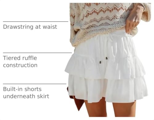 LOMON Flowy Skorts for Women White Medium Boho Ruffled High Waist Tiered