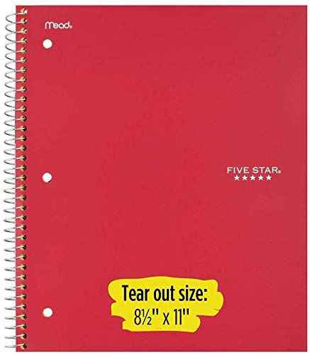 Five Star Spiral Notebook, 1 Subject, Graph Ruled Paper, 100 Sheets, 11" x 8-1/2", Color Will Vary, 4 Pack (06190)