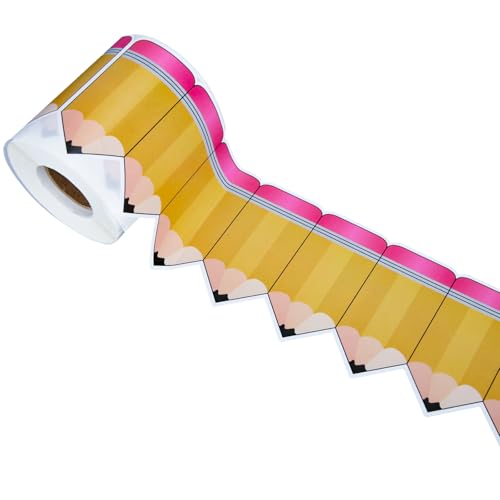 59 Ft Pencil Classroom Bulletin Border Roll, Self-Adhesive Pencil Paper Die Cut Cutouts Board Trims Back to School Bulletin Board Decor for School Office Blackboard