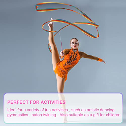2pcs Rhythmic Gymnastics Ribbons, 157.5-Inch Dance Ribbons with Batons