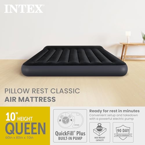 Intex Queen Size Dura-Beam Air Mattress with Built-In Electric Pump