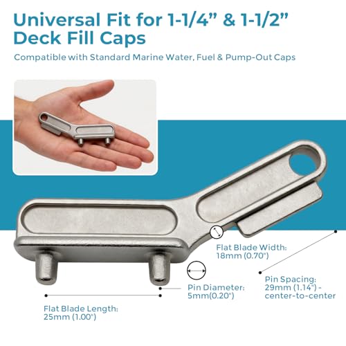 Stainless Steel Boat Gas Cap Key - 1-1/4" & 1-1/2" Marine Deck Fill Tool
