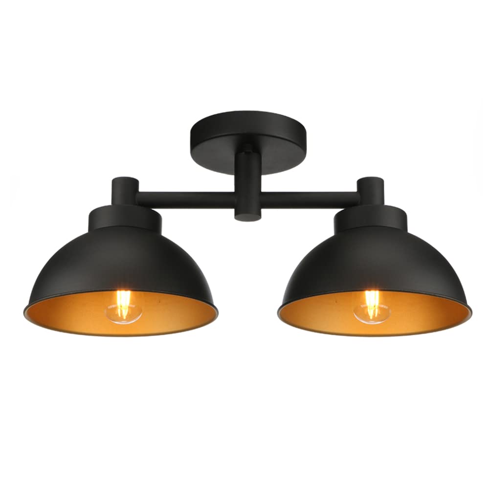 Pathson 2 Lights Ceiling Light Fixtures, Semi-Flush Mounted Vintage Ceiling Lighting Lamp with Metal Shade for Living Room Hallway Loft Kitchen Bathroom Close to Ceiling