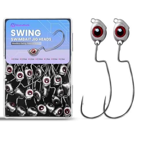 Natufish Swimbait Jig Heads 30Pcs 3/16oz Free-Swinging Hook for Bass Fishing