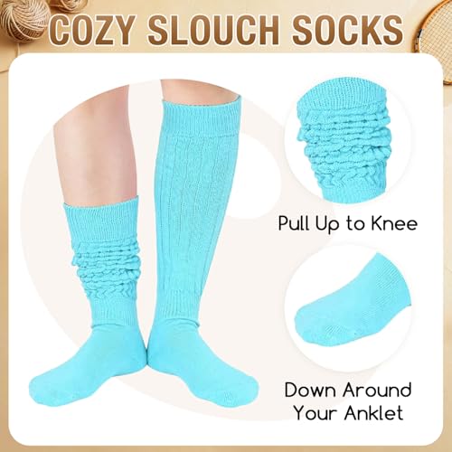 Long Slouch Socks for Women - Light Blue, Green & Purple