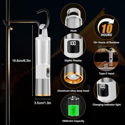 SKYFIRE LED Rechargeable Flashlight with Ambient Lamp,2000lm Super Bright Flashlight with Hook,7 Modes,3 Colors,Zoomable Flashlights High Lumens for Camping Essentials,Outdoor,Home Emergency&Gifts