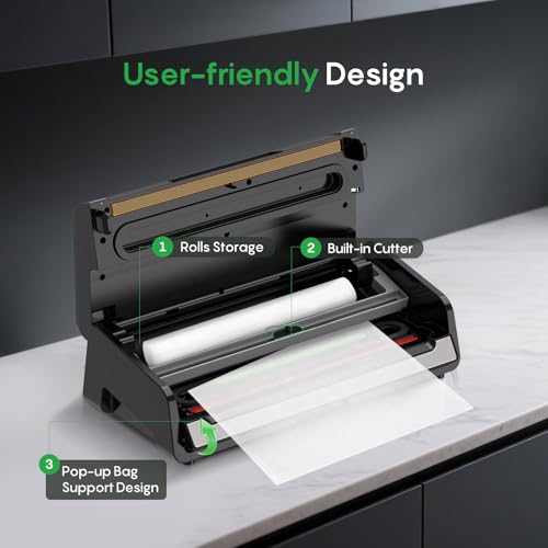 FRESKO Vacuum Sealer V6 with Built-in Cutter, 2 Roll Bags Included – 2 Rolls & Bags Starter Kit